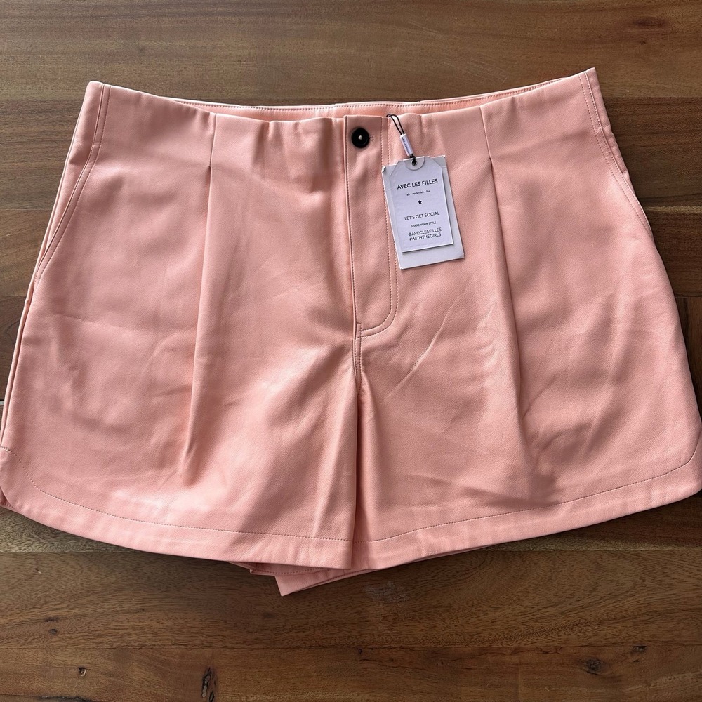 Avec Les‎ Filles Womens Shorts 1X XL Peach Faux Leather Vegan Plus Size Chic